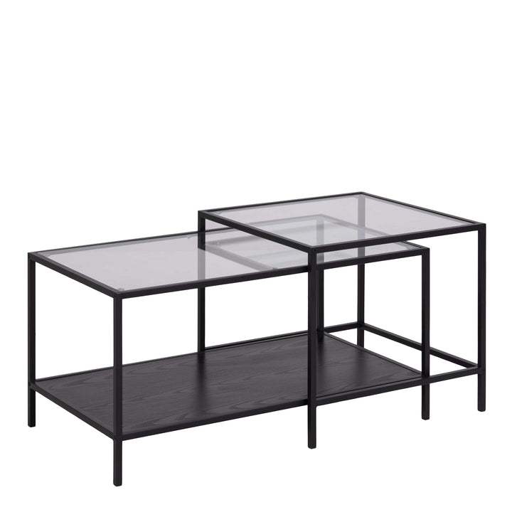 Seaford Black Metal Coffee Table Set with Glass Top - TidySpaces