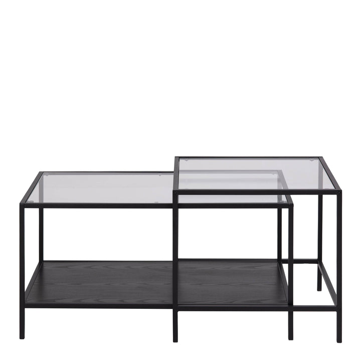 Seaford Black Metal Coffee Table Set with Glass Top - TidySpaces