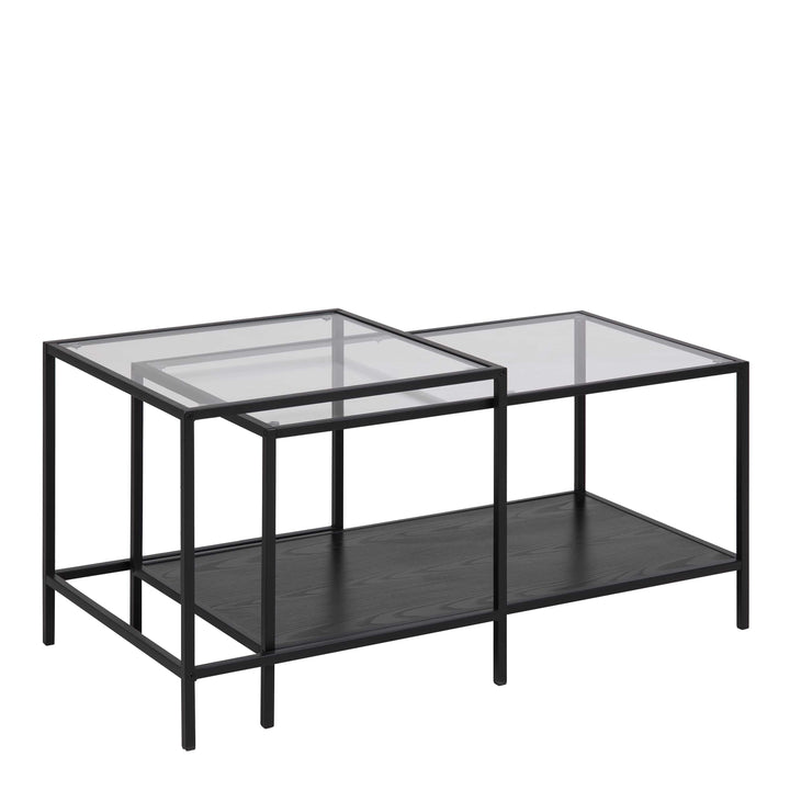 Seaford Black Metal Coffee Table Set with Glass Top - TidySpaces