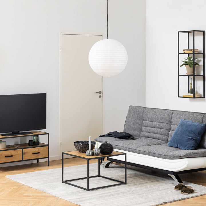 Seaford Black Metal Coffee Table with Oak Top - TidySpaces