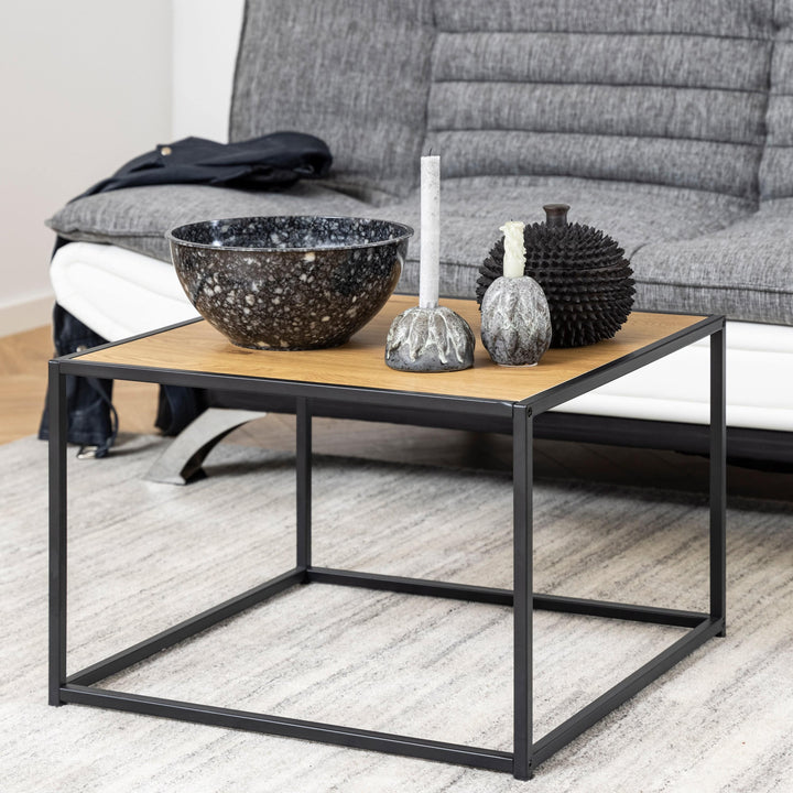 Seaford Black Metal Coffee Table with Oak Top - TidySpaces