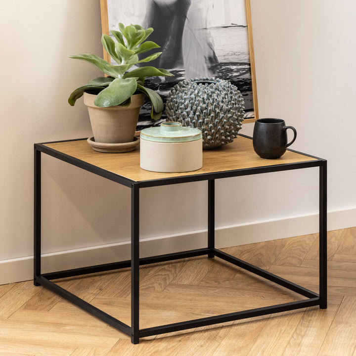 Seaford Black Metal Coffee Table with Oak Top - TidySpaces