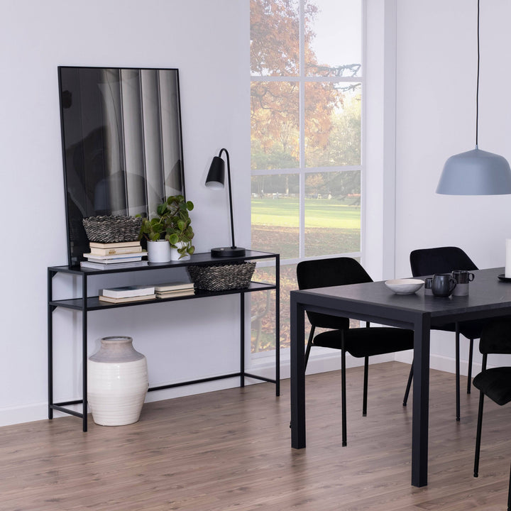 Seaford Black Metal Console Table With Black Top - TidySpaces