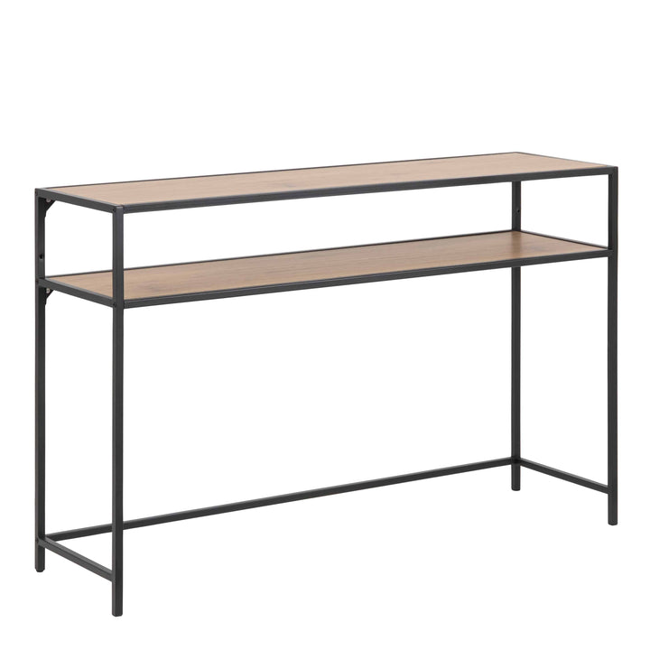 Seaford Black Metal Console Table With Oak Top - TidySpaces