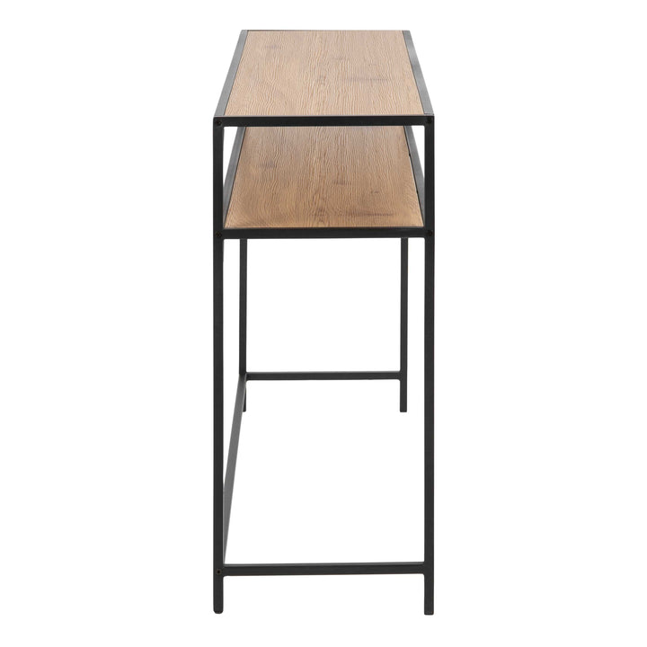 Seaford Black Metal Console Table With Oak Top - TidySpaces