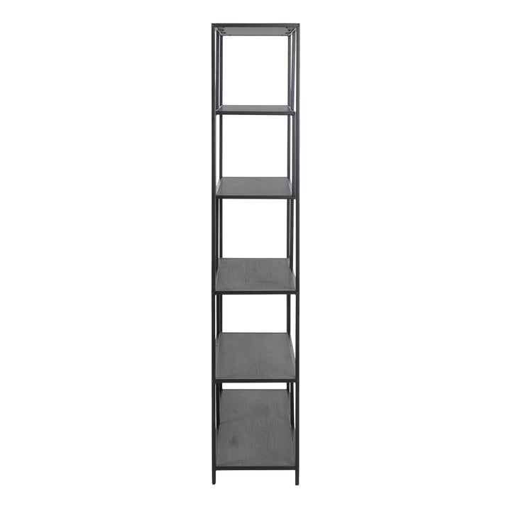 Seaford Black Metal Large Asymmetrical Bookcase with 5 Black Shelves - TidySpaces