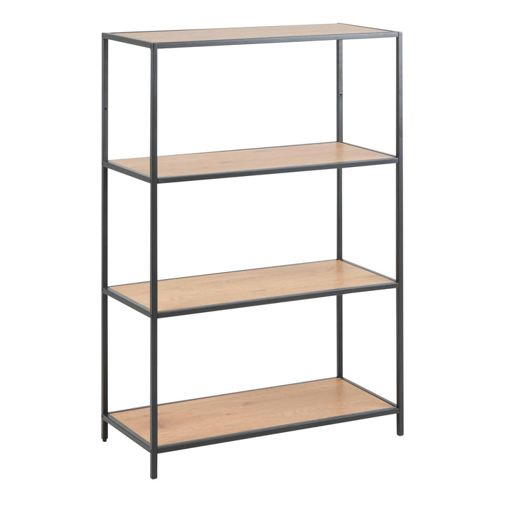 Seaford Black Metal Low Bookcase with 3 Oak Shelves - TidySpaces