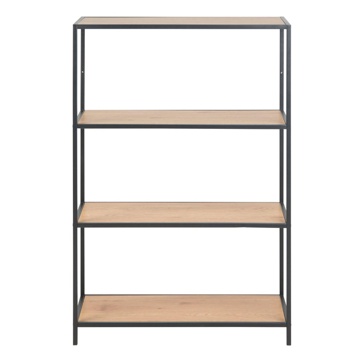 Seaford Black Metal Low Bookcase with 3 Oak Shelves - TidySpaces