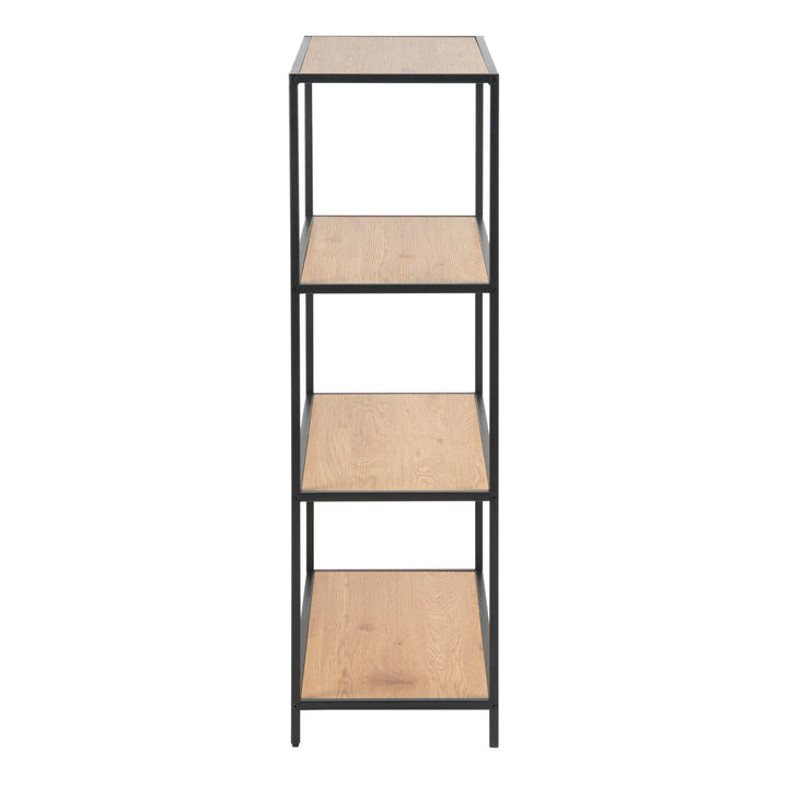 Seaford Black Metal Low Bookcase with 3 Oak Shelves - TidySpaces