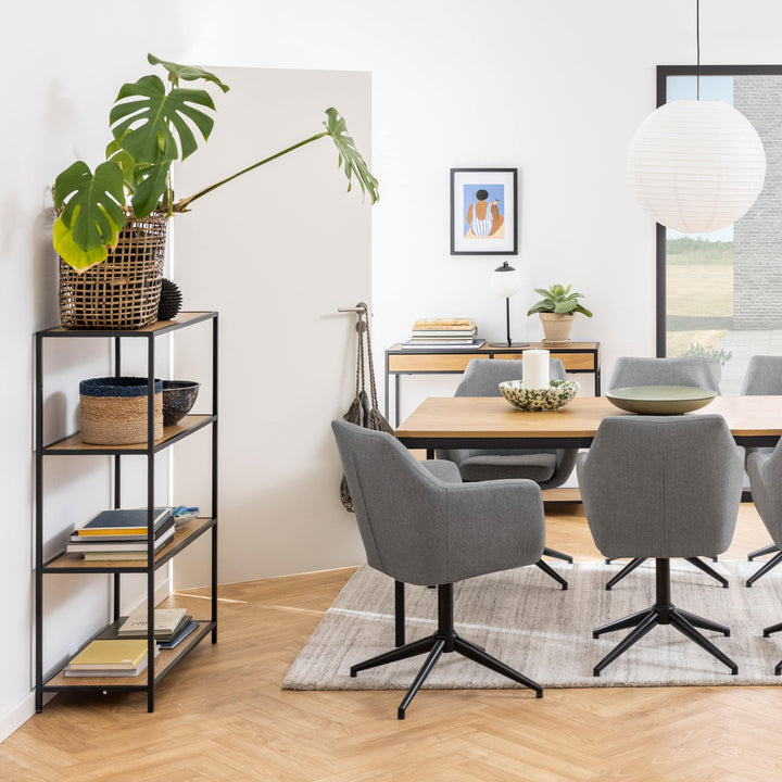 Seaford Black Metal Low Bookcase with 3 Oak Shelves - TidySpaces