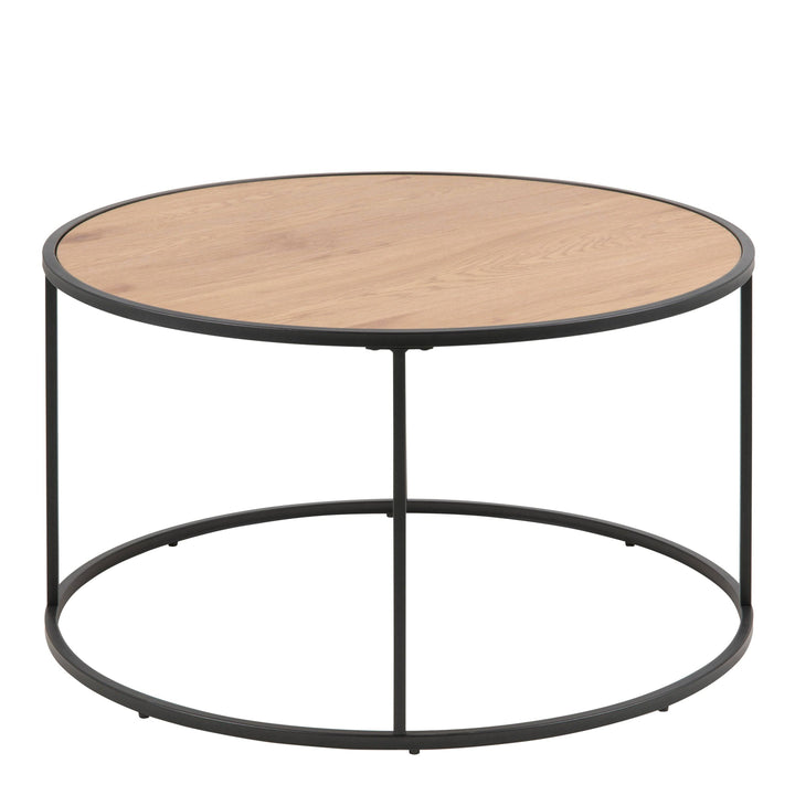 Seaford Black Metal Round Coffee Table with Oak Top - TidySpaces