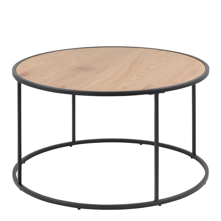 Seaford Black Metal Round Coffee Table with Oak Top - TidySpaces