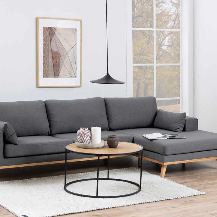 Seaford Black Metal Round Coffee Table with Oak Top - TidySpaces