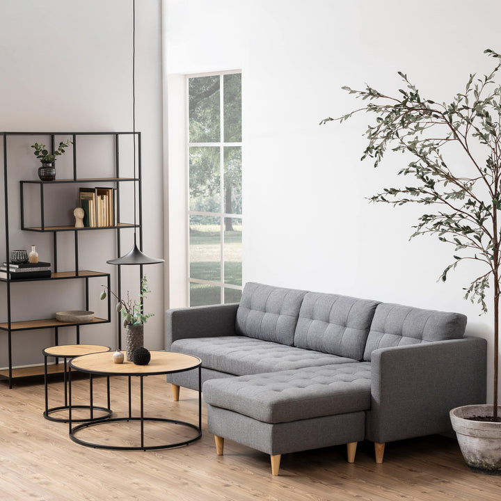 Seaford Black Metal Round Coffee Table with Oak Top - TidySpaces