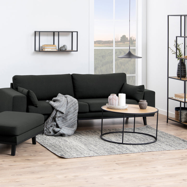 Seaford Black Metal Round Coffee Table with Oak Top - TidySpaces