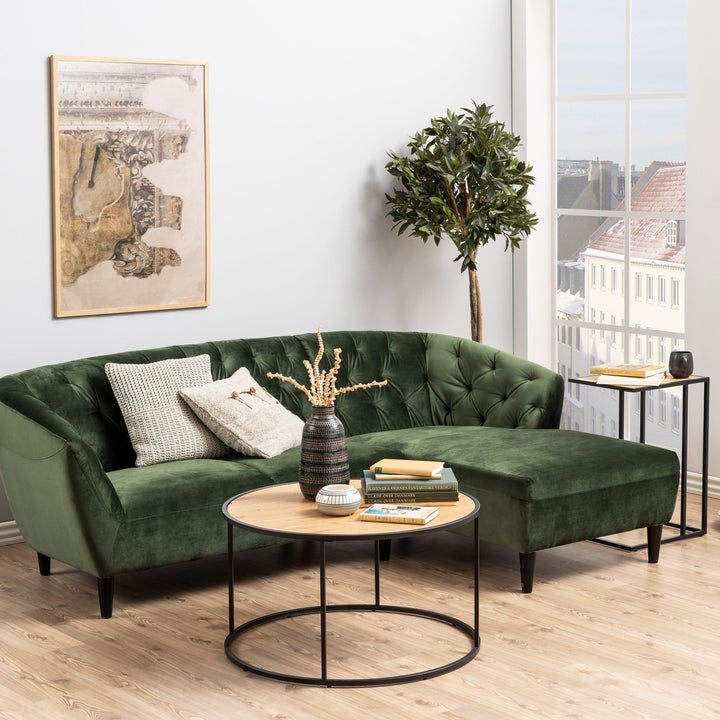Seaford Black Metal Round Coffee Table with Oak Top - TidySpaces
