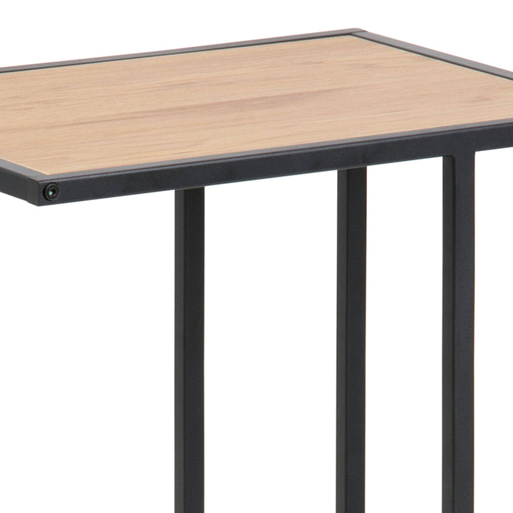 Seaford Black Metal Side Table with Oak Top - TidySpaces