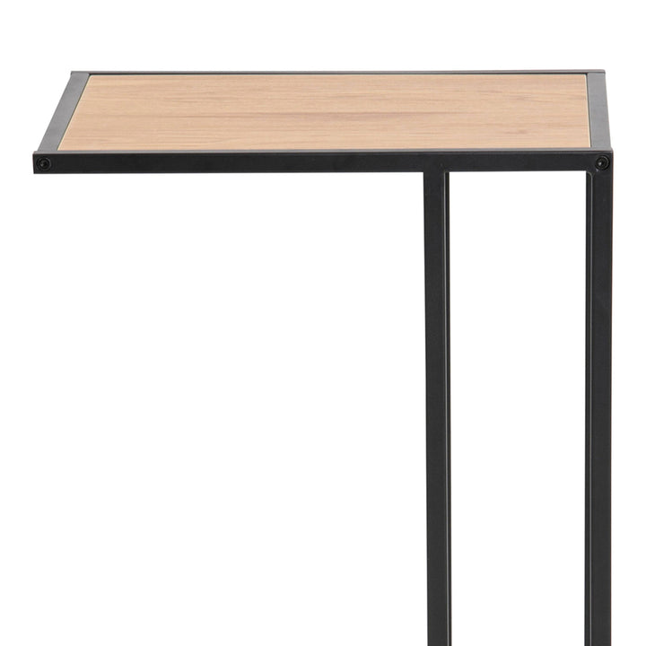 Seaford Black Metal Side Table with Oak Top - TidySpaces