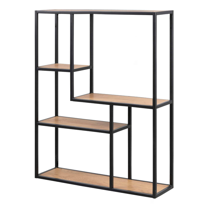 Seaford Black Metal Wide Wall Shelf with 3 Additional Oak Shelves - TidySpaces