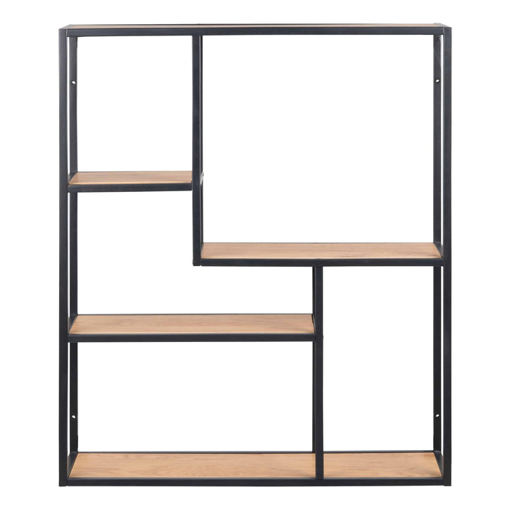 Seaford Black Metal Wide Wall Shelf with 3 Additional Oak Shelves - TidySpaces