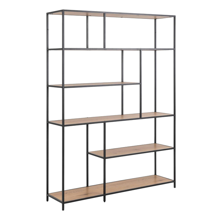 Seaford Bookcase with 1 Drawer and 5 Shelves in Black and Oak - TidySpaces