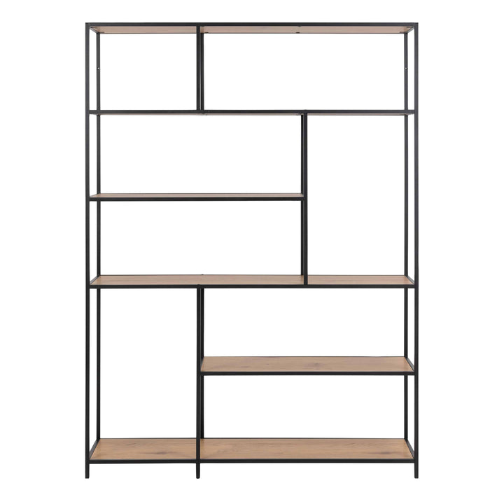 Seaford Bookcase with 1 Drawer and 5 Shelves in Black and Oak - TidySpaces