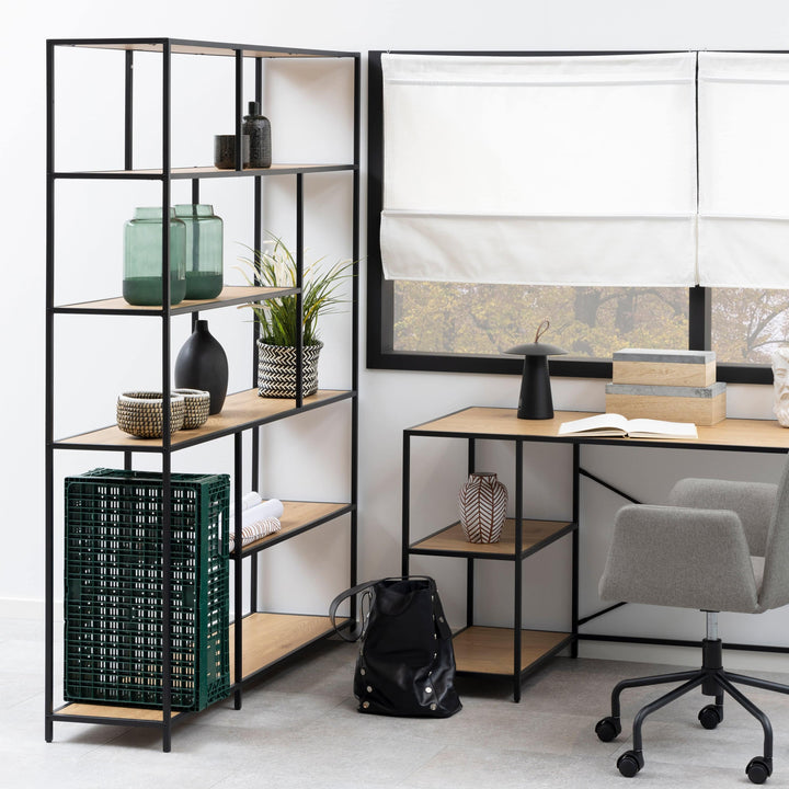 Seaford Bookcase with 1 Drawer and 5 Shelves in Black and Oak - TidySpaces