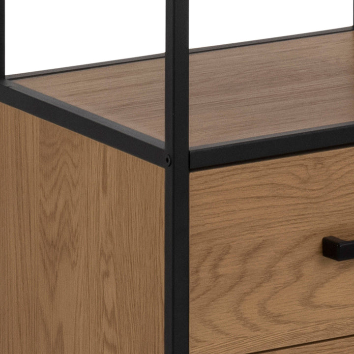 Seaford Bookcase with 2 Drawers and 3 Shelves in Black & Oak - TidySpaces