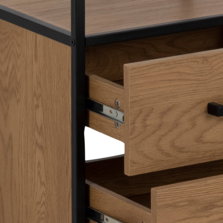 Seaford Bookcase with 2 Drawers and 3 Shelves in Black & Oak - TidySpaces