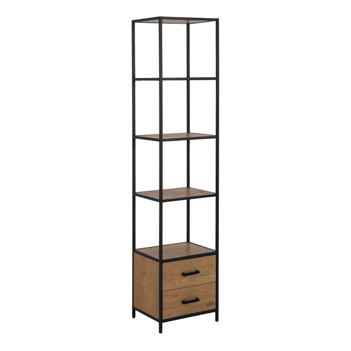 Seaford Bookcase with 2 Drawers and 3 Shelves in Black & Oak - TidySpaces