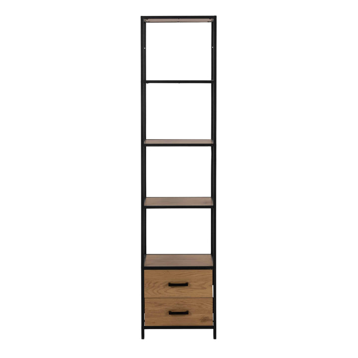Seaford Bookcase with 2 Drawers and 3 Shelves in Black & Oak - TidySpaces