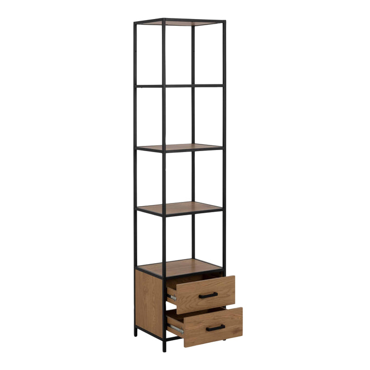 Seaford Bookcase with 2 Drawers and 3 Shelves in Black & Oak - TidySpaces