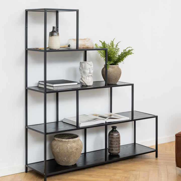 Seaford Bookcase with 4 Shelves in Black - TidySpaces