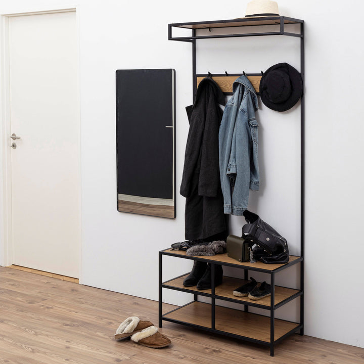Seaford Clothes Rack with 3 Shelves in Black and Oak - TidySpaces