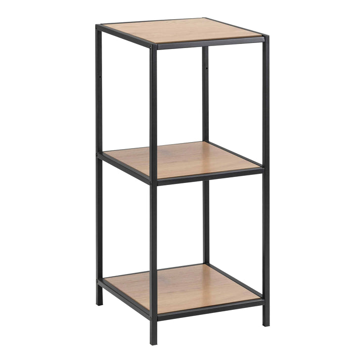 Seaford Narrow Black Metal Bookcase with 2 Oak Shelves - TidySpaces
