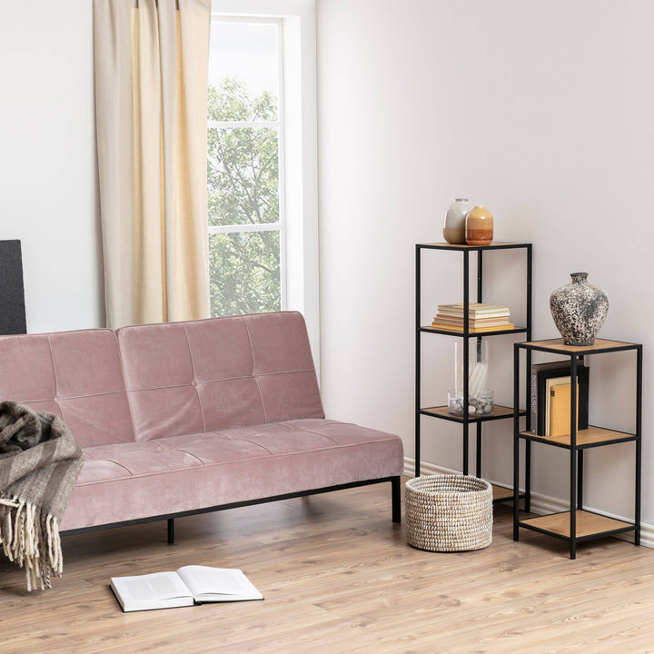 Seaford Narrow Black Metal Bookcase with 2 Oak Shelves - TidySpaces