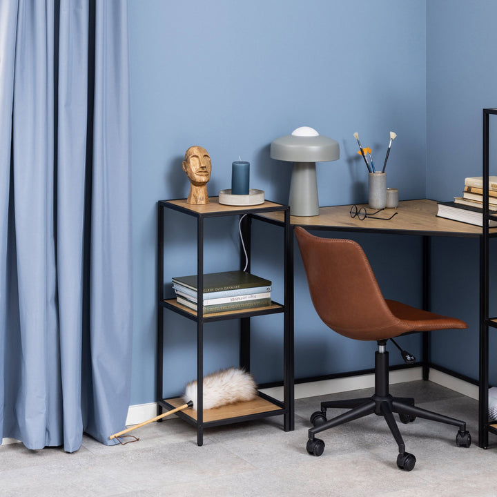 Seaford Narrow Black Metal Bookcase with 2 Oak Shelves - TidySpaces