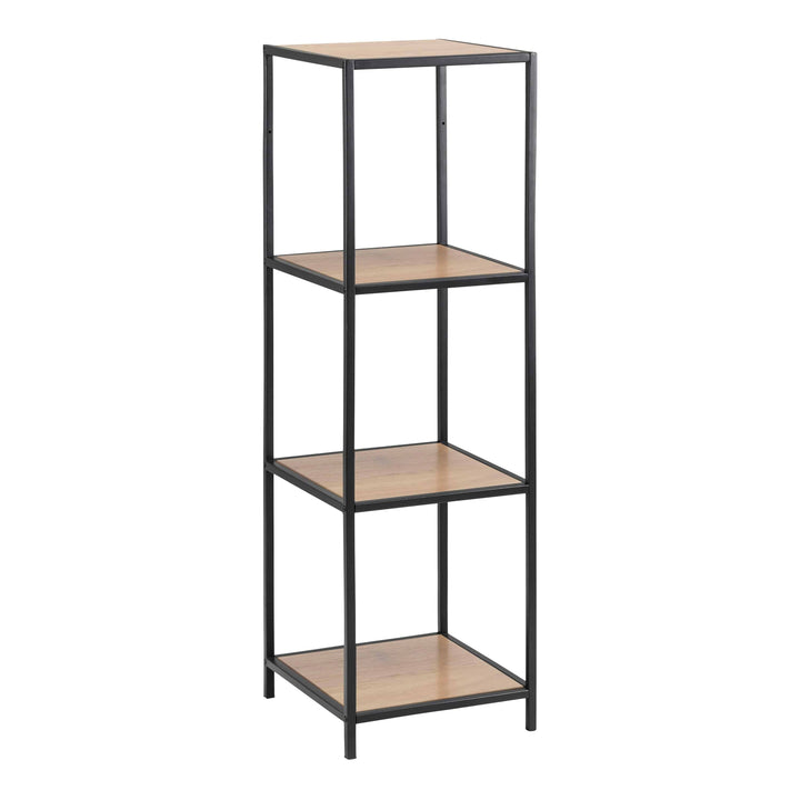 Seaford Narrow Black Metal Bookcase with 3 Oak Shelves - TidySpaces