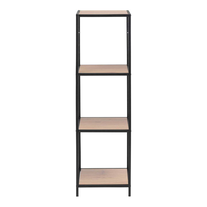Seaford Narrow Black Metal Bookcase with 3 Oak Shelves - TidySpaces