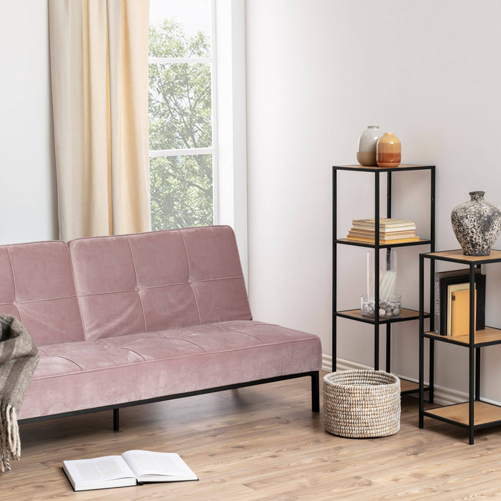 Seaford Narrow Black Metal Bookcase with 3 Oak Shelves - TidySpaces