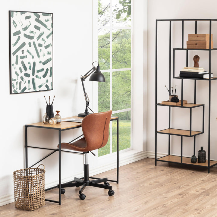 Seaford Office Desk in Black & Oak - TidySpaces