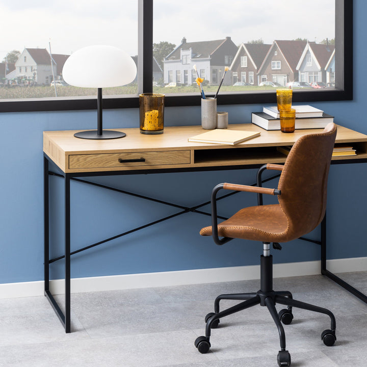 Seaford Office Desk with 1 Drawer in Black and Oak - TidySpaces