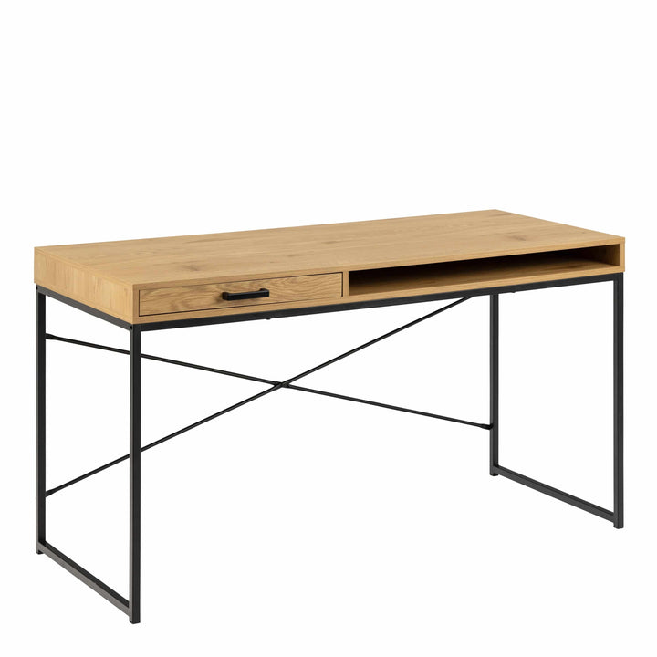 Seaford Office Desk with 1 Drawer in Black and Oak - TidySpaces