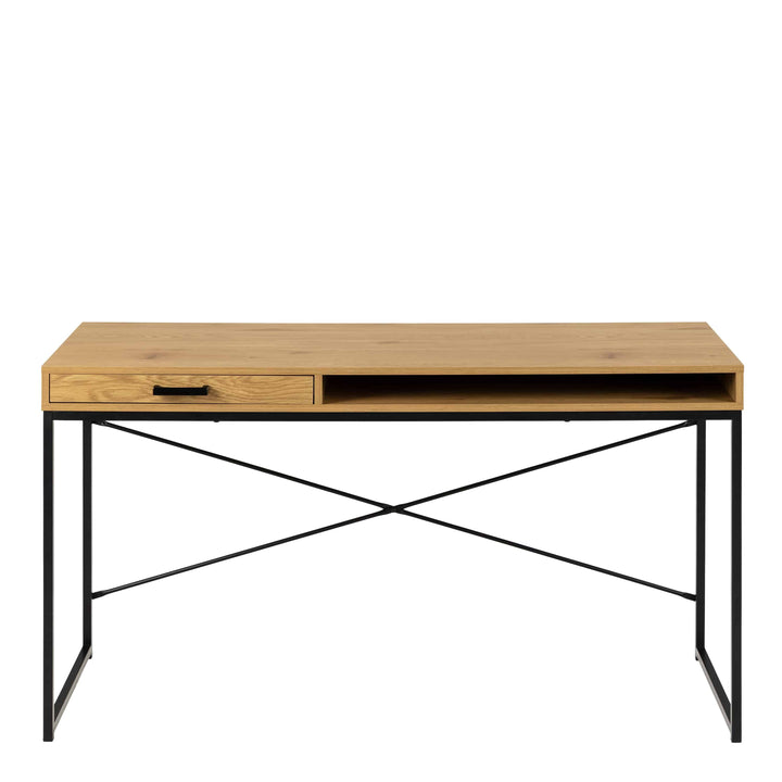 Seaford Office Desk with 1 Drawer in Black and Oak - TidySpaces