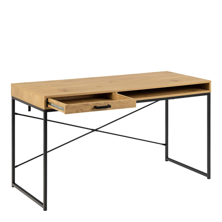 Seaford Office Desk with 1 Drawer in Black and Oak - TidySpaces