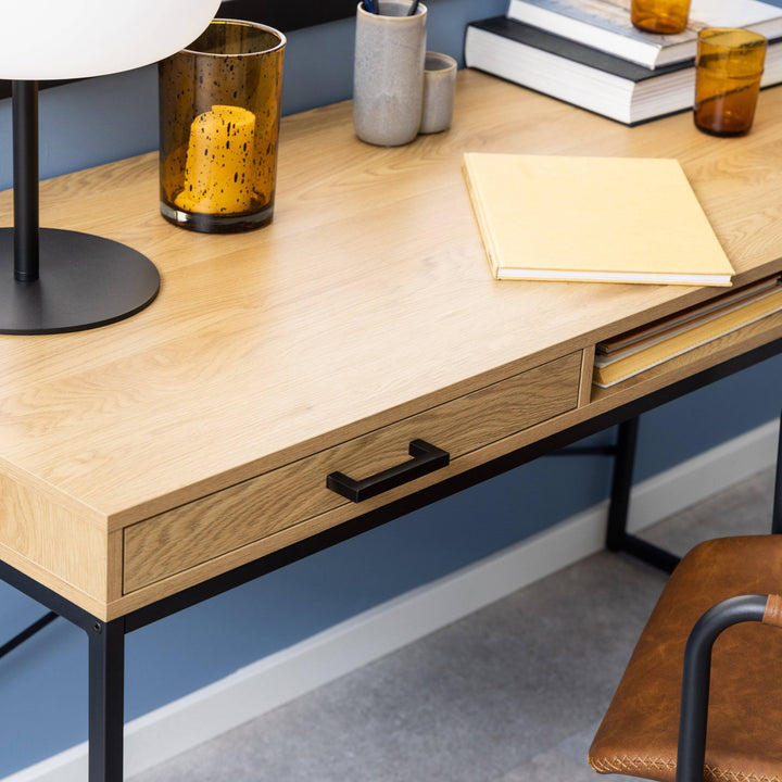 Seaford Office Desk with 1 Drawer in Black and Oak - TidySpaces