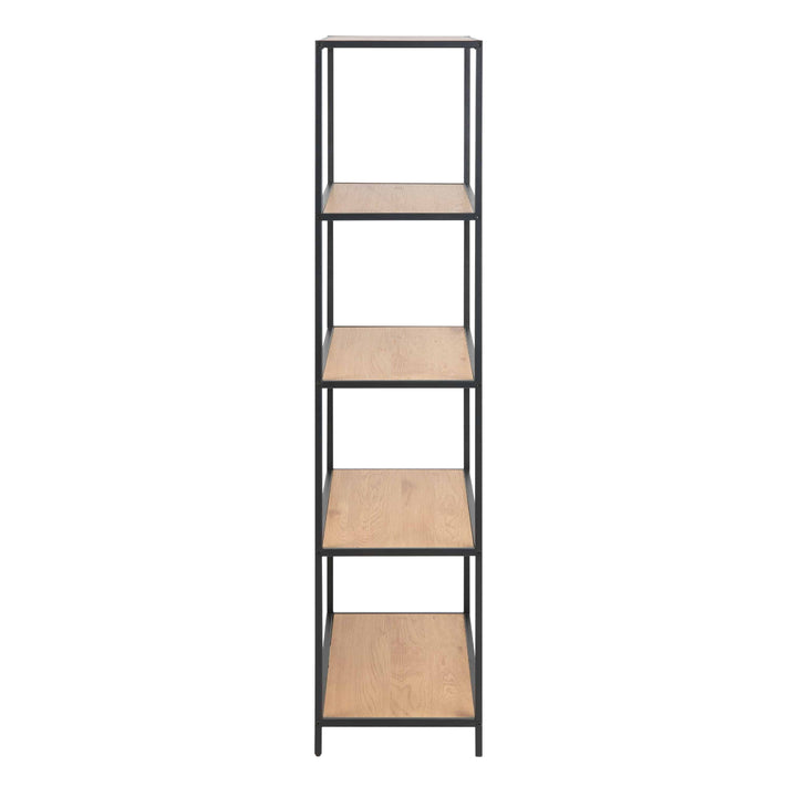 Seaford Tall Black Metal Bookcase with 4 Oak Shelves - TidySpaces
