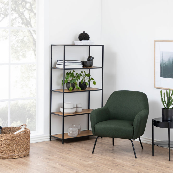 Seaford Tall Black Metal Bookcase with 4 Oak Shelves - TidySpaces
