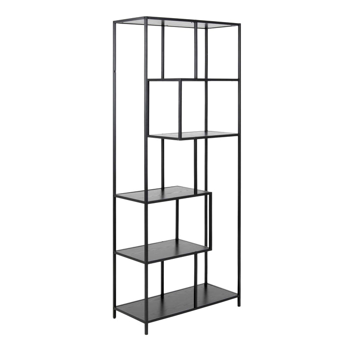 Seaford Tall Black Metal Bookcase with 5 Black Shelves - TidySpaces