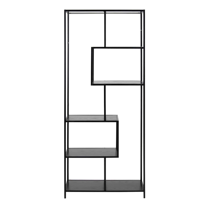 Seaford Tall Black Metal Bookcase with 5 Black Shelves - TidySpaces